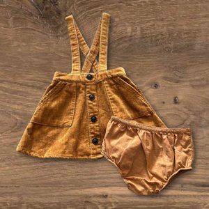 Art Class Mustard Corduroy Overall Jumper Dress + Diaper Cover - Size 18 Months
